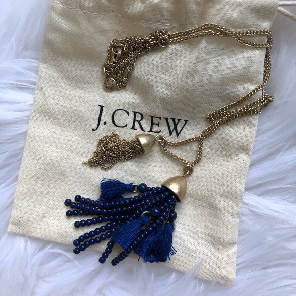 J. Crew Jewelry - NWOT J. Crew Blue Gold Beaded Tassel Necklace
